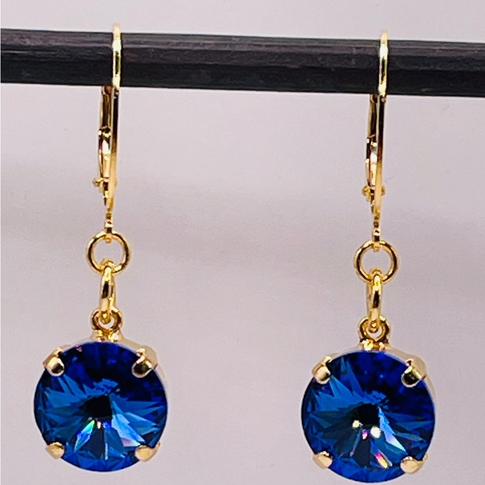 NEW Austrian Sapphire Colored September Birthstone 12mm Crystal Earrings
